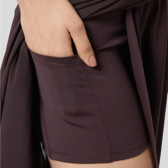 Halara High Waisted Drawstring Contrast Mesh 2in1 Side Pocket Flare Casual Skirt